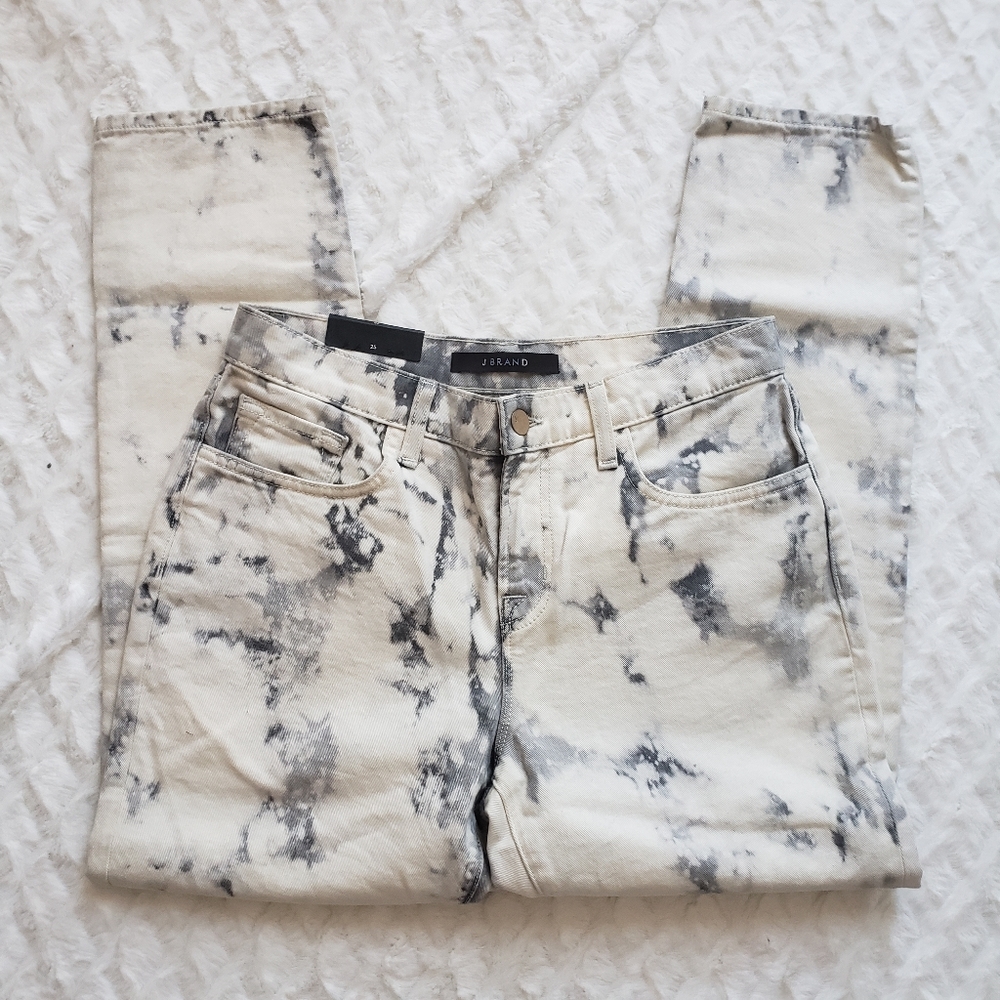 J Brand Aubrey Mid Rise Tie Dye Grey & Black Jeans